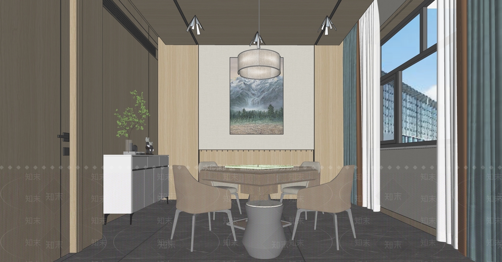 现代棋牌室SU模型下载【ID:1135331821】