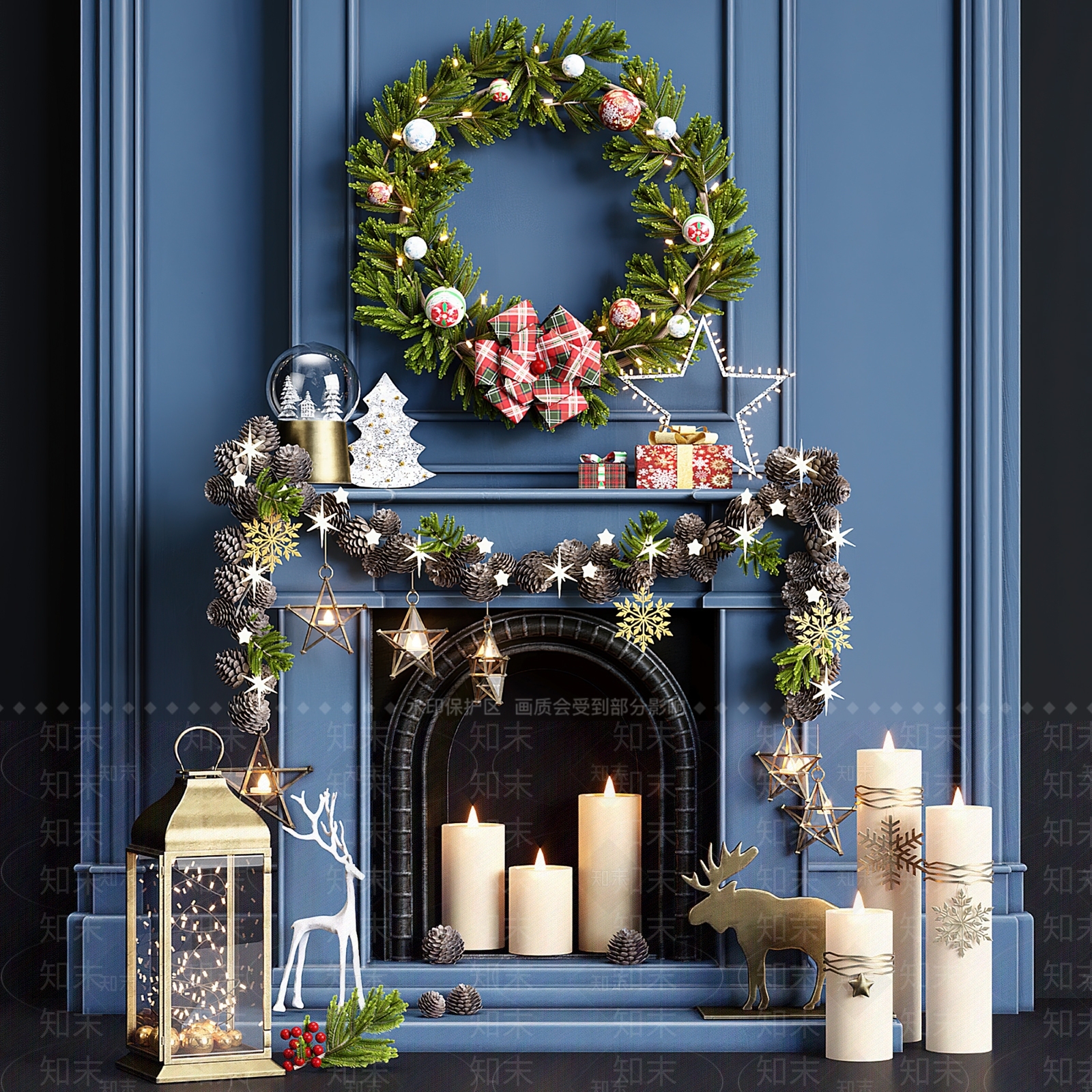 现代圣诞节饰品摆件3D模型下载【ID:1135355809】