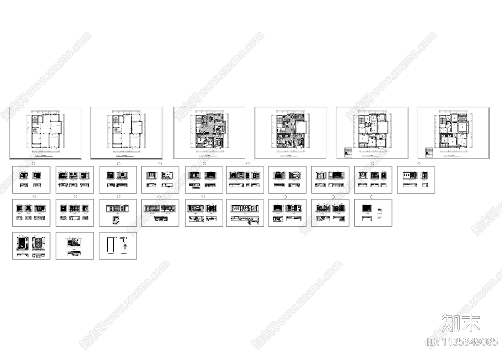 四百平别墅装修cad施工图下载【ID:1135349085】