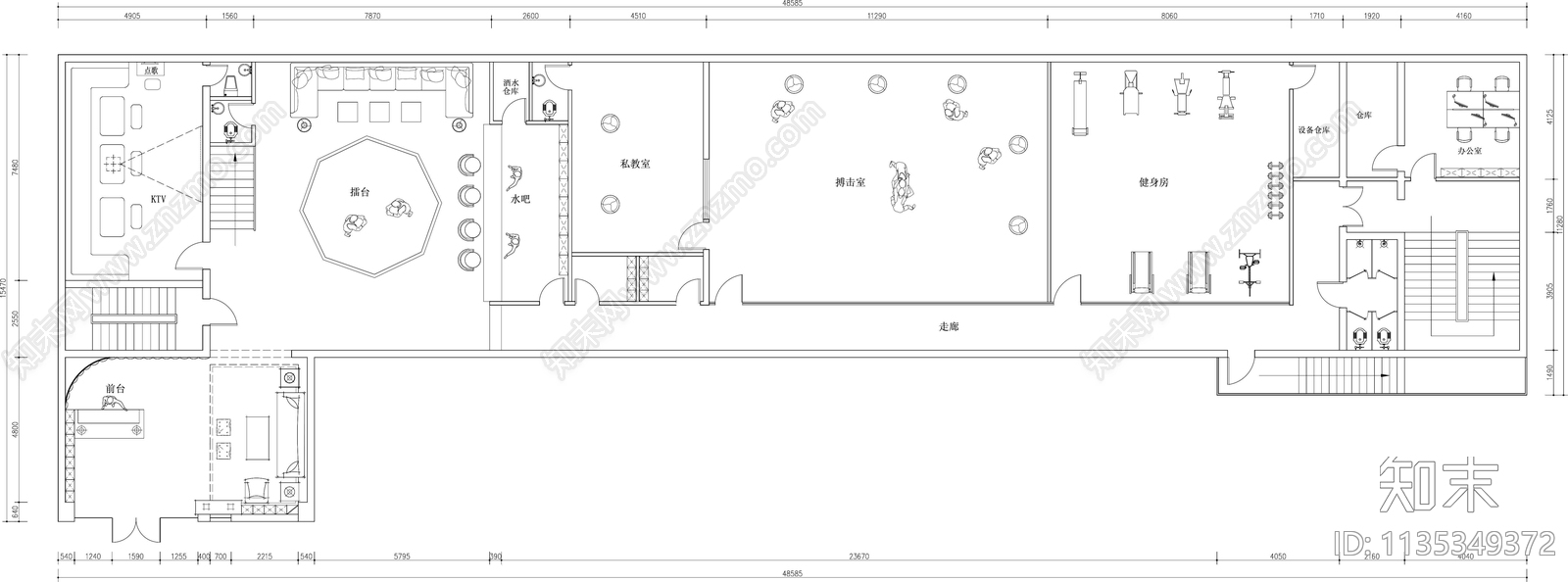 搏击健身房平面图施工图下载【ID:1135349372】