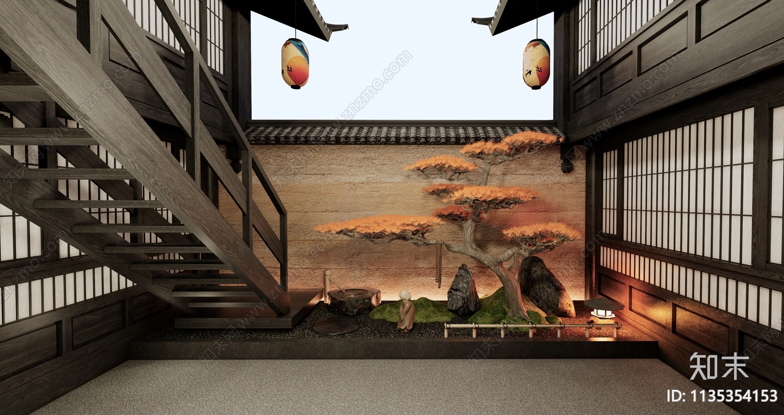 日式庭院景观3D模型下载【ID:1135354153】_知末3d模型网