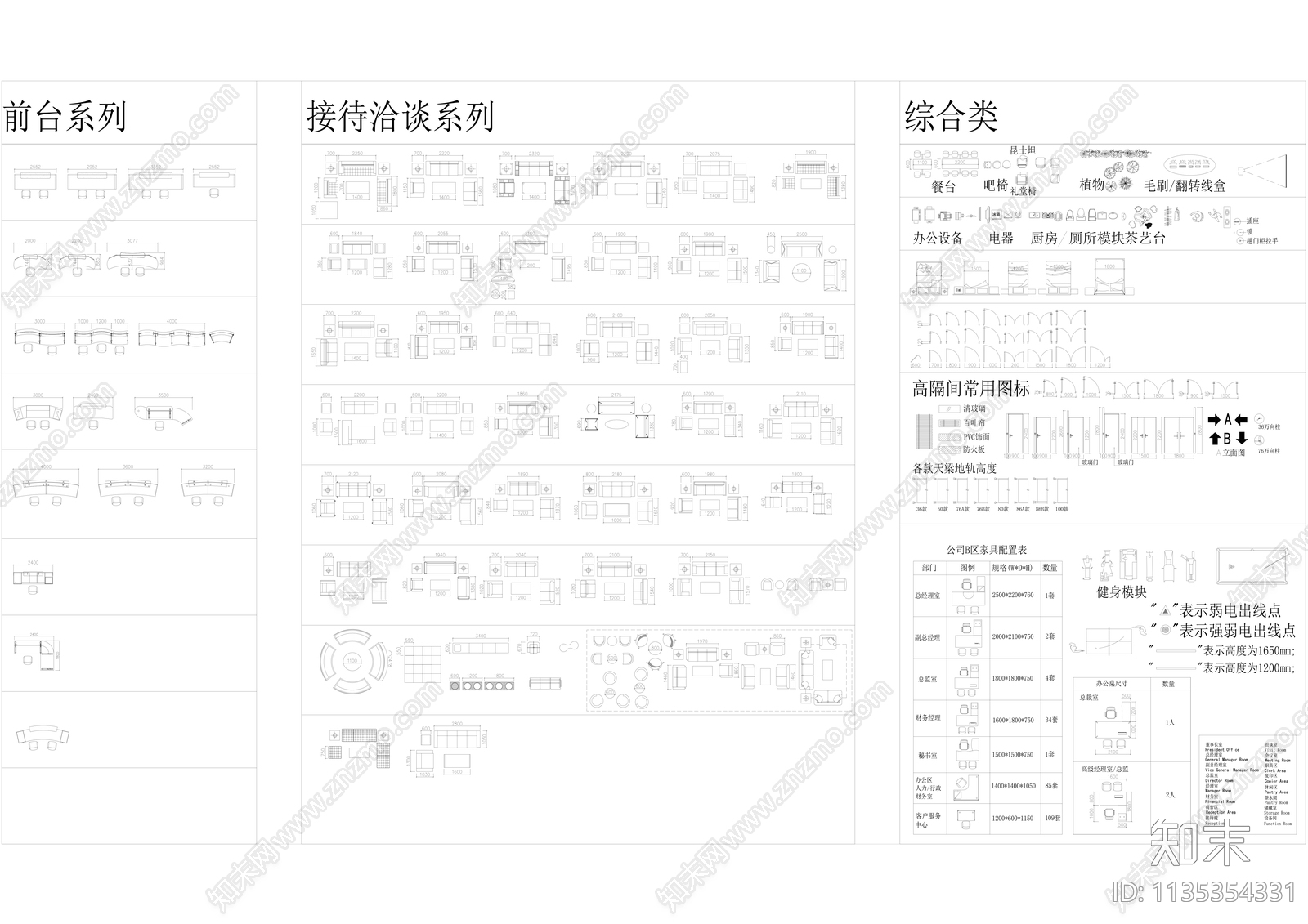 办公家具合集cad施工图下载【ID:1135354331】
