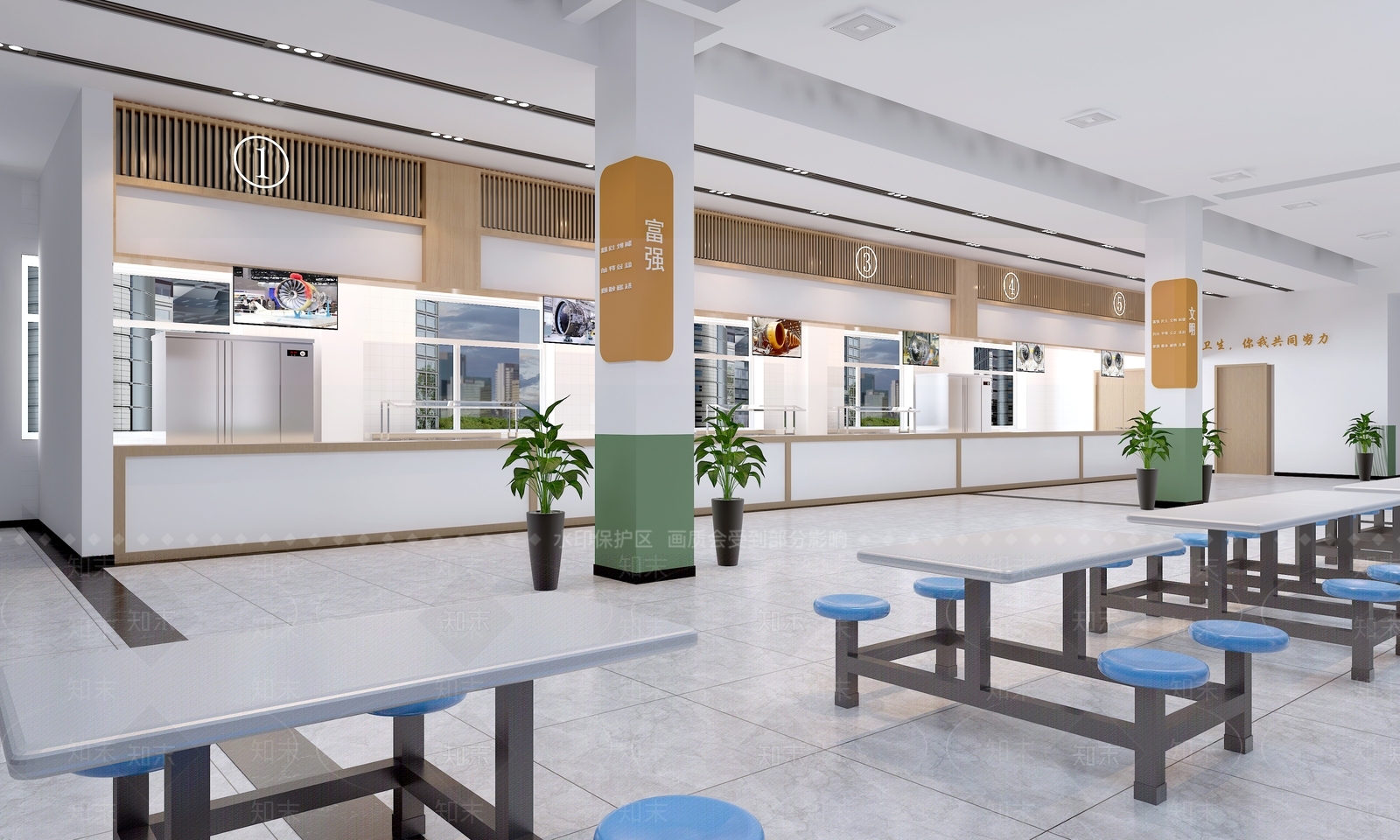 现代员工餐厅3D模型下载【ID:1135355567】