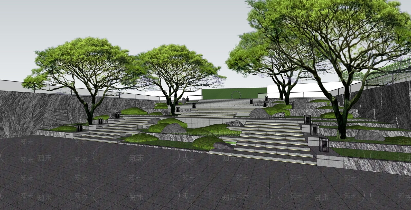 现代台阶景观SU模型下载【ID:1135356801】