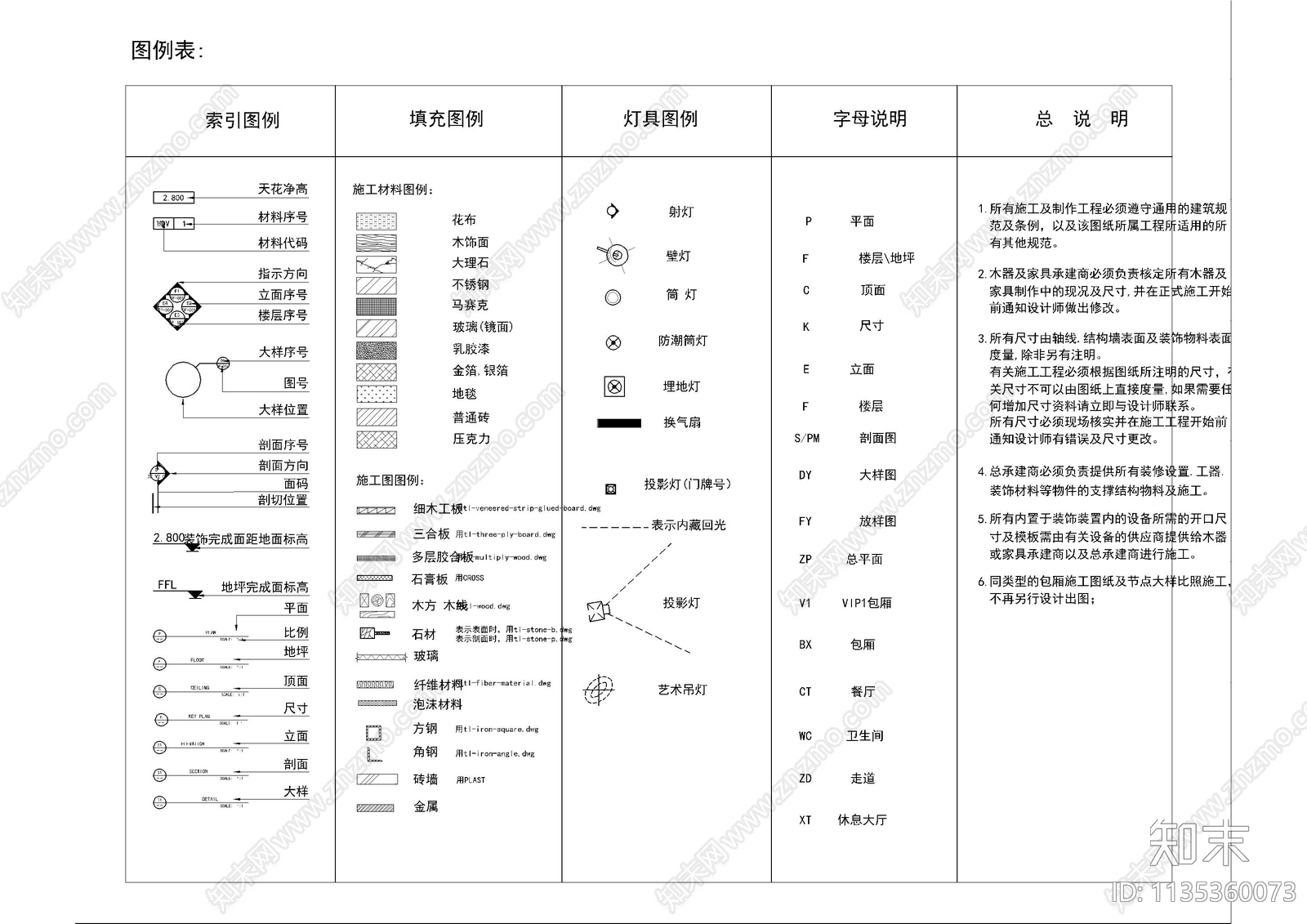 餐厅填充设计说明目录材料表cad施工图下载【ID:1135360073】