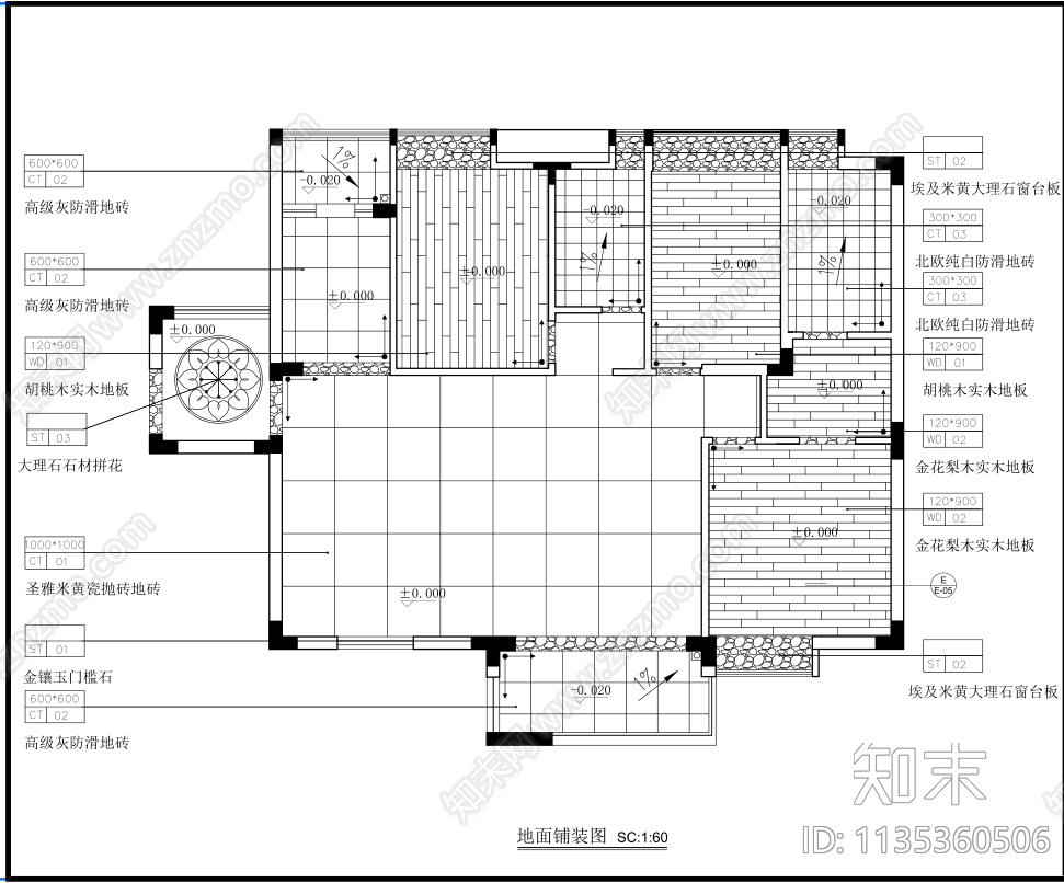 新中式家装效果图cad施工图下载【ID:1135360506】