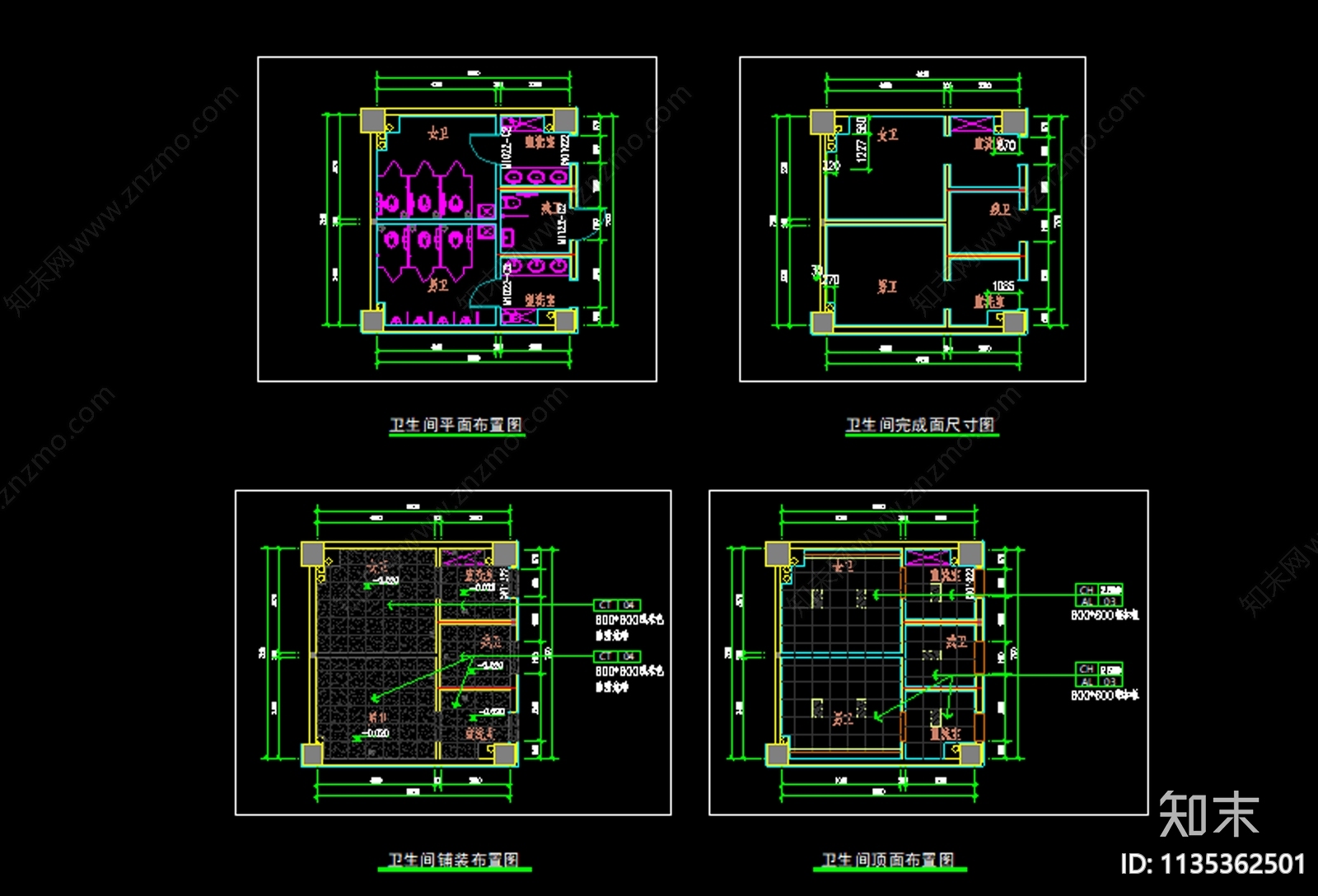 公共卫生间效果图cad施工图下载【ID:1135362501】
