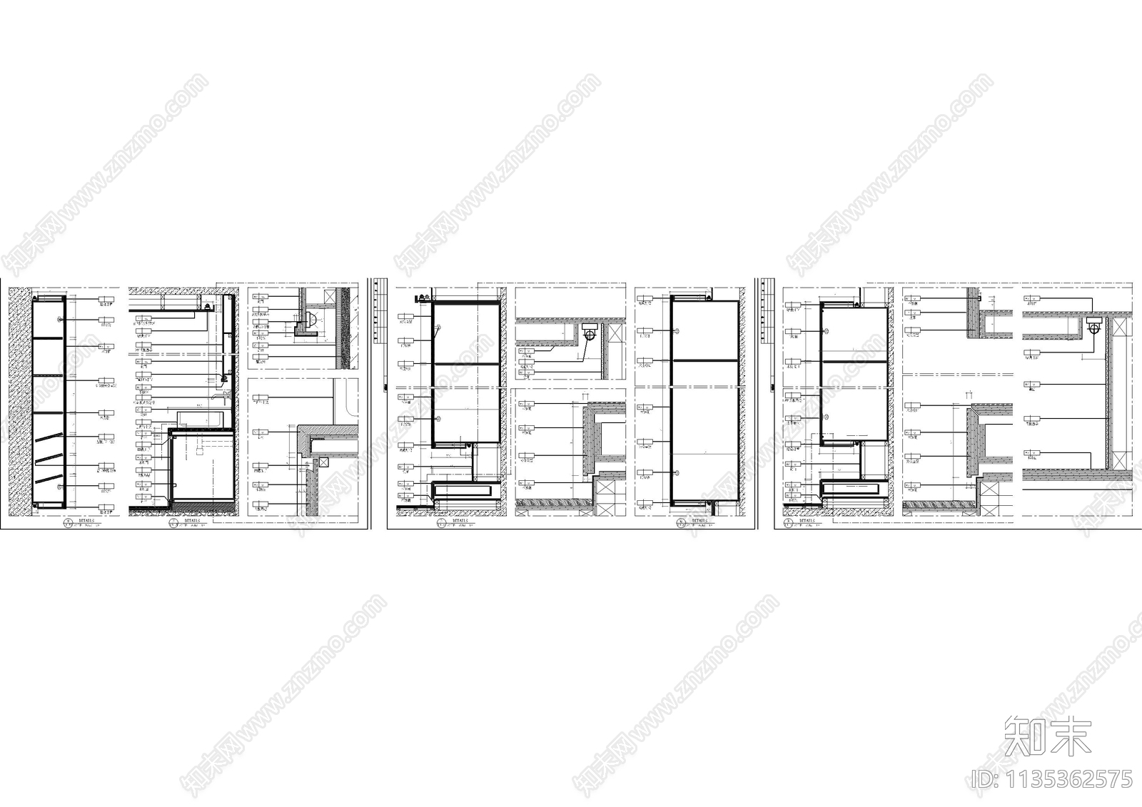 家装柜体墙身节点详图cad施工图下载【ID:1135362575】