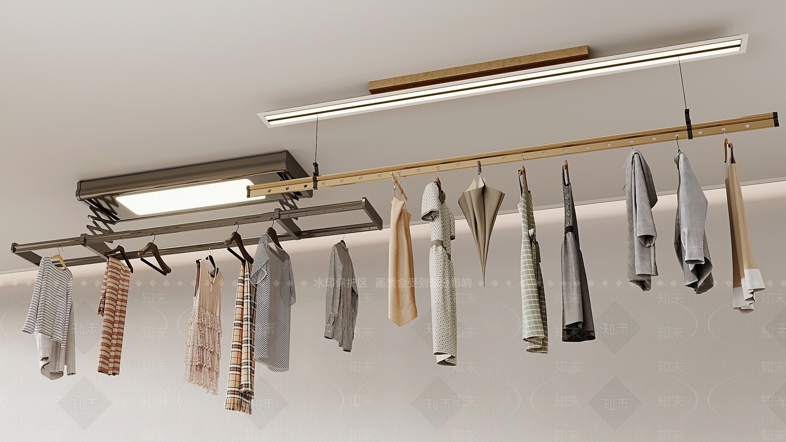 阳台隐形自动升降晾衣架3D模型下载【ID:1135363562】