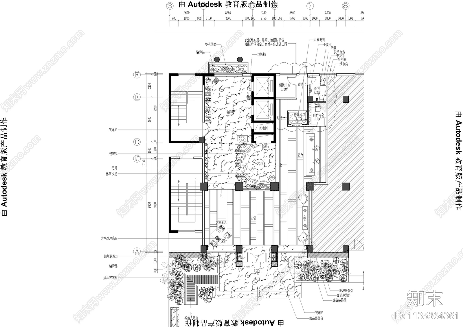 教育酒店大堂cad施工图下载【ID:1135364361】
