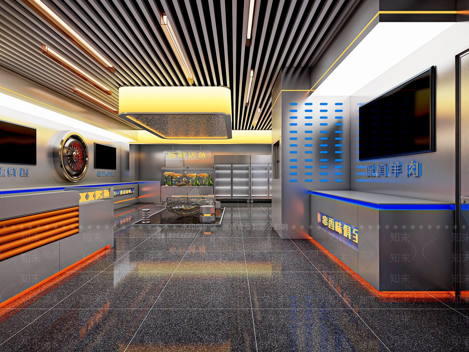 现代烤鱼店3D模型下载【ID:1135366699】