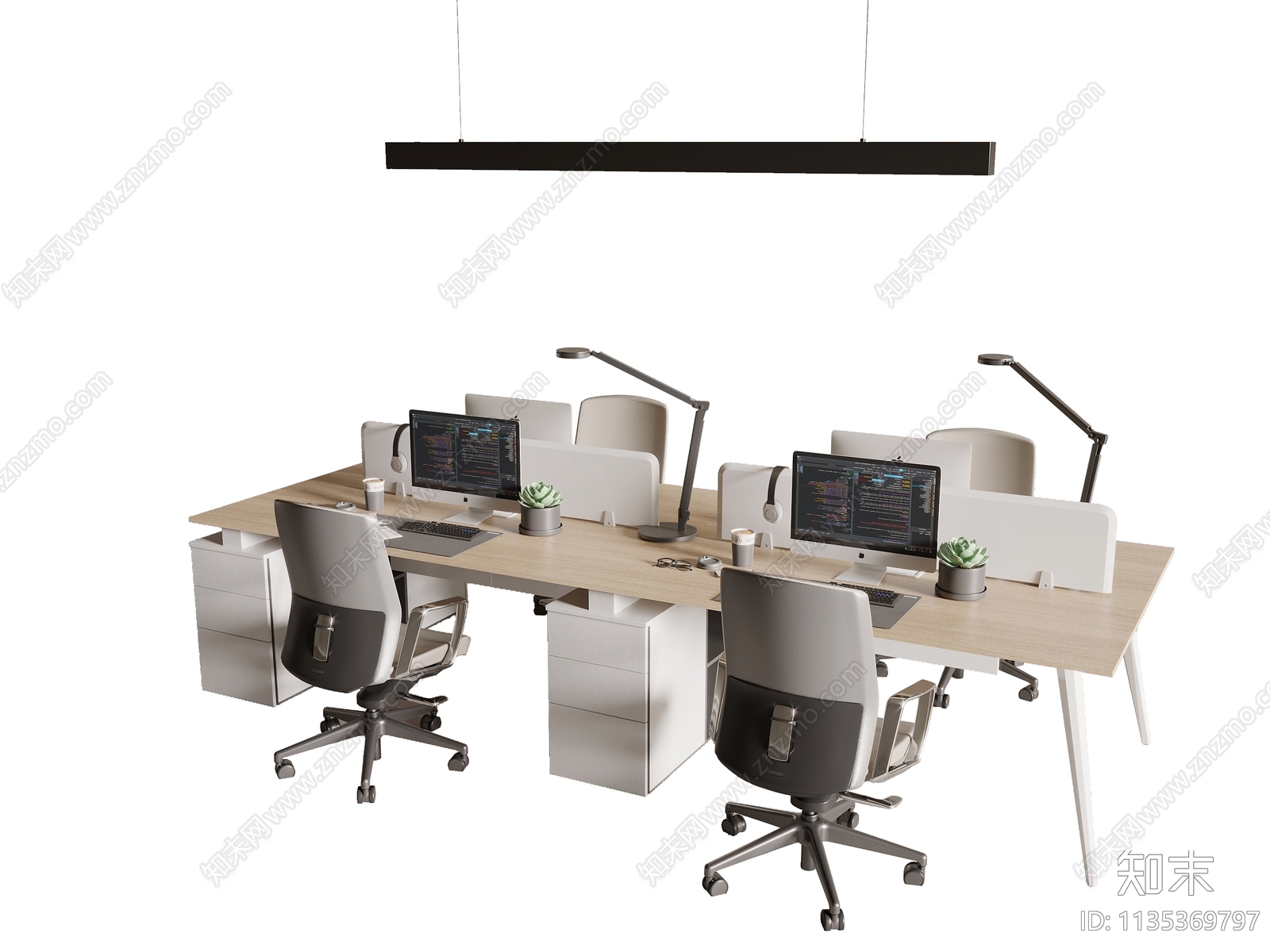 现代办公桌椅组合3D模型下载【ID:1135369797】
