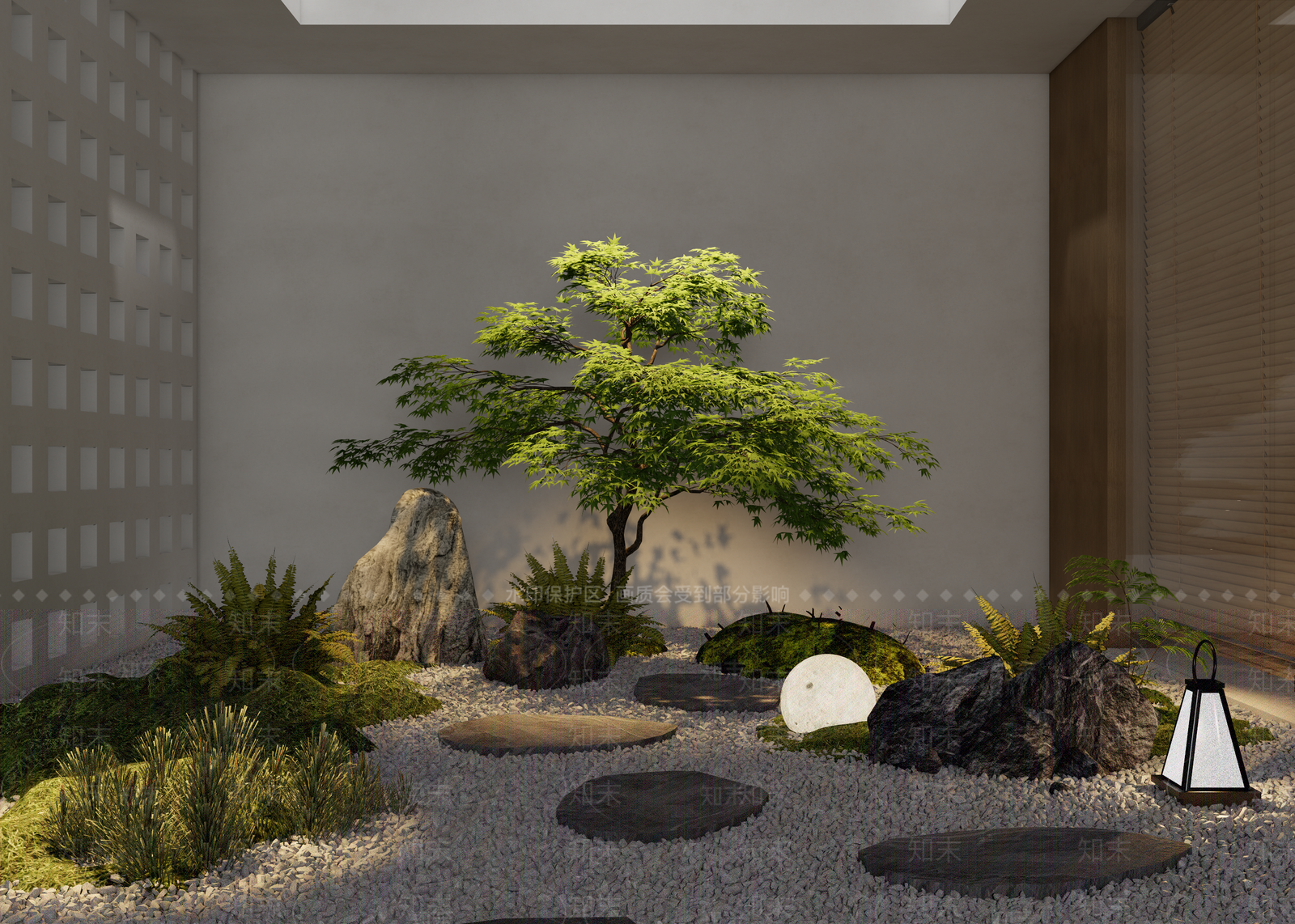 现代绿植小景3D模型下载【ID:1135375717】