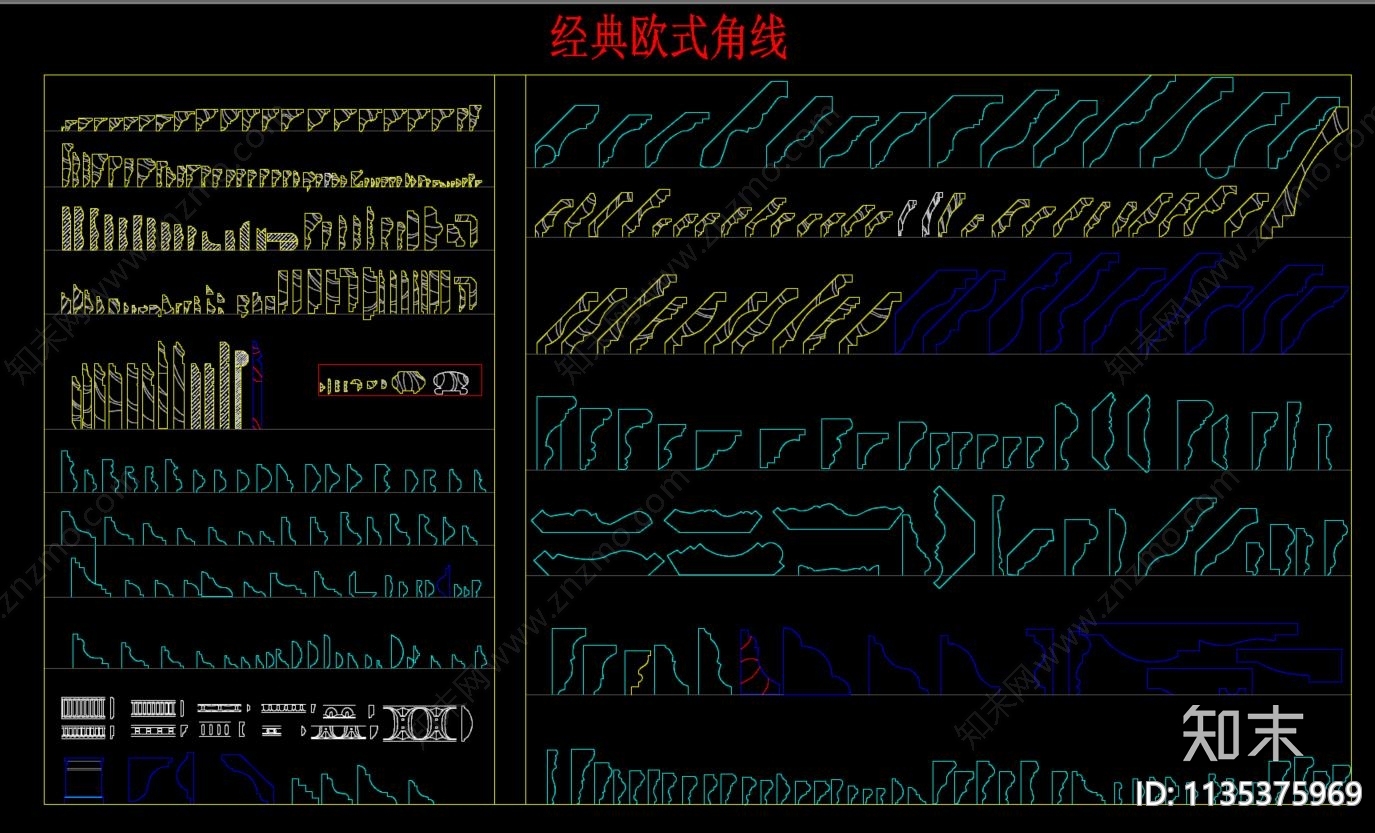 中式角线欧式罗马柱脚线施工图下载【ID:1135375969】