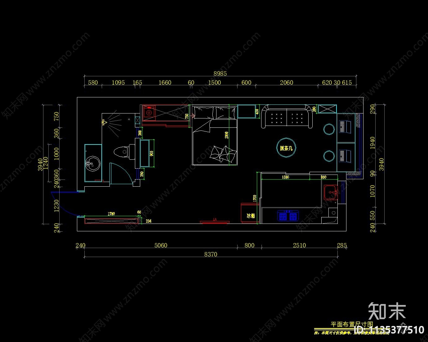 公寓室内cad施工图下载【ID:1135377510】