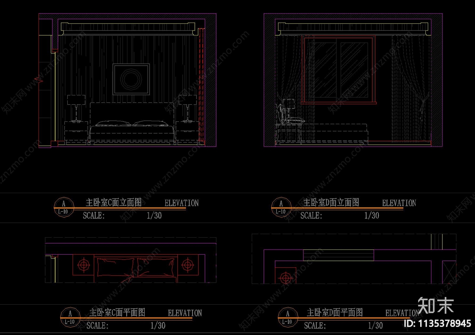 三室两厅平层家装cad施工图下载【ID:1135378945】