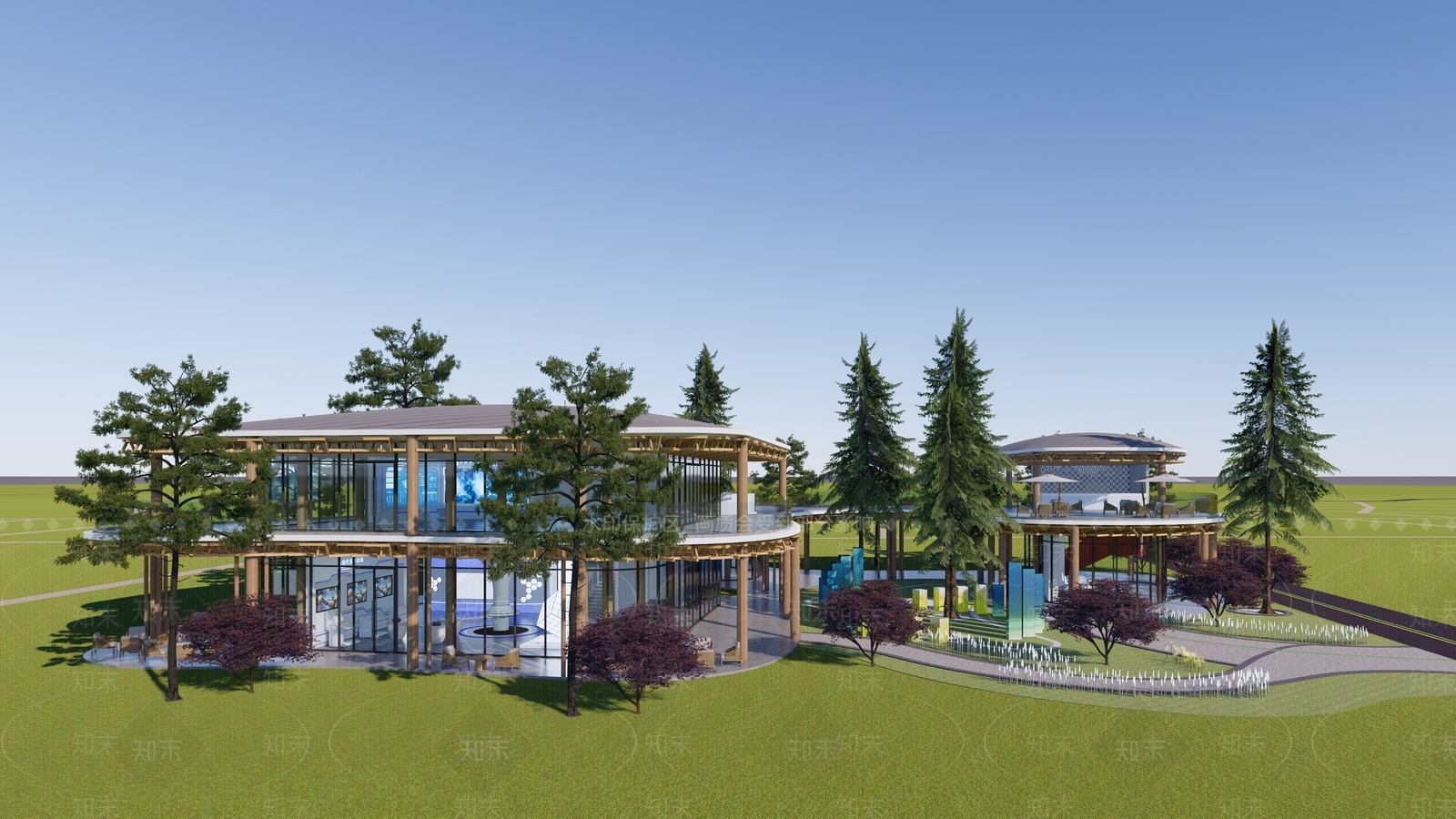 现代展览馆建筑SU模型下载【ID:1135379761】