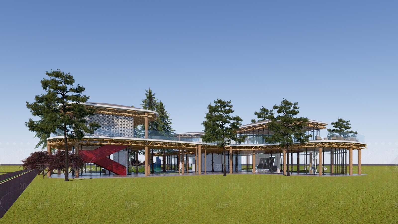 现代展览馆建筑SU模型下载【ID:1135379761】