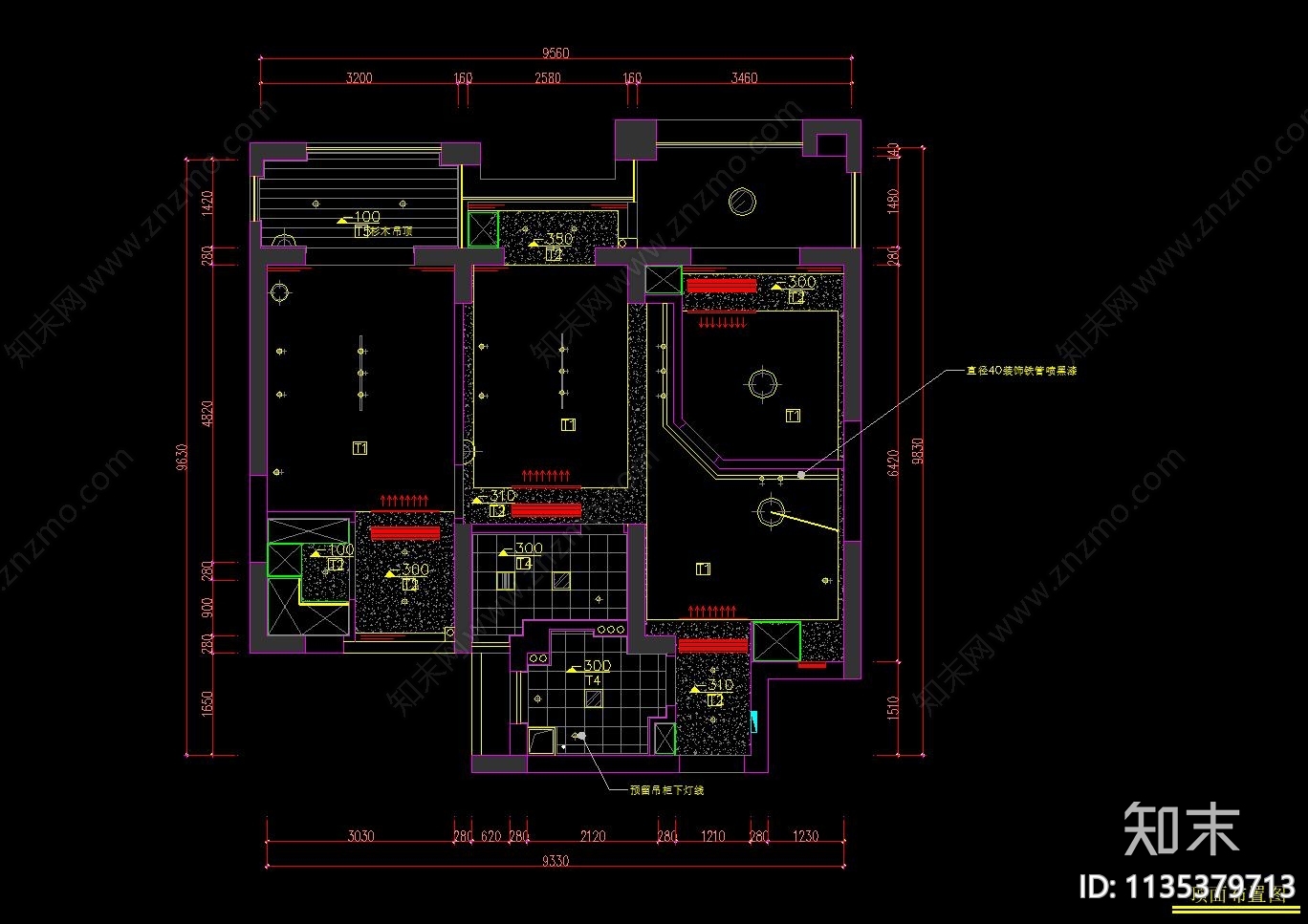 平层家装cad施工图下载【ID:1135379713】