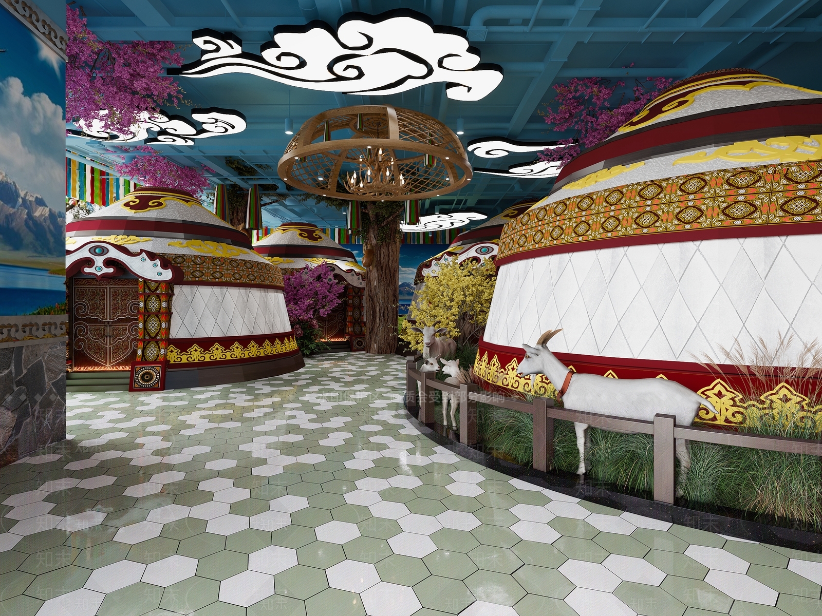 内蒙古藏式自助餐厅3D模型下载【ID:1135380736】