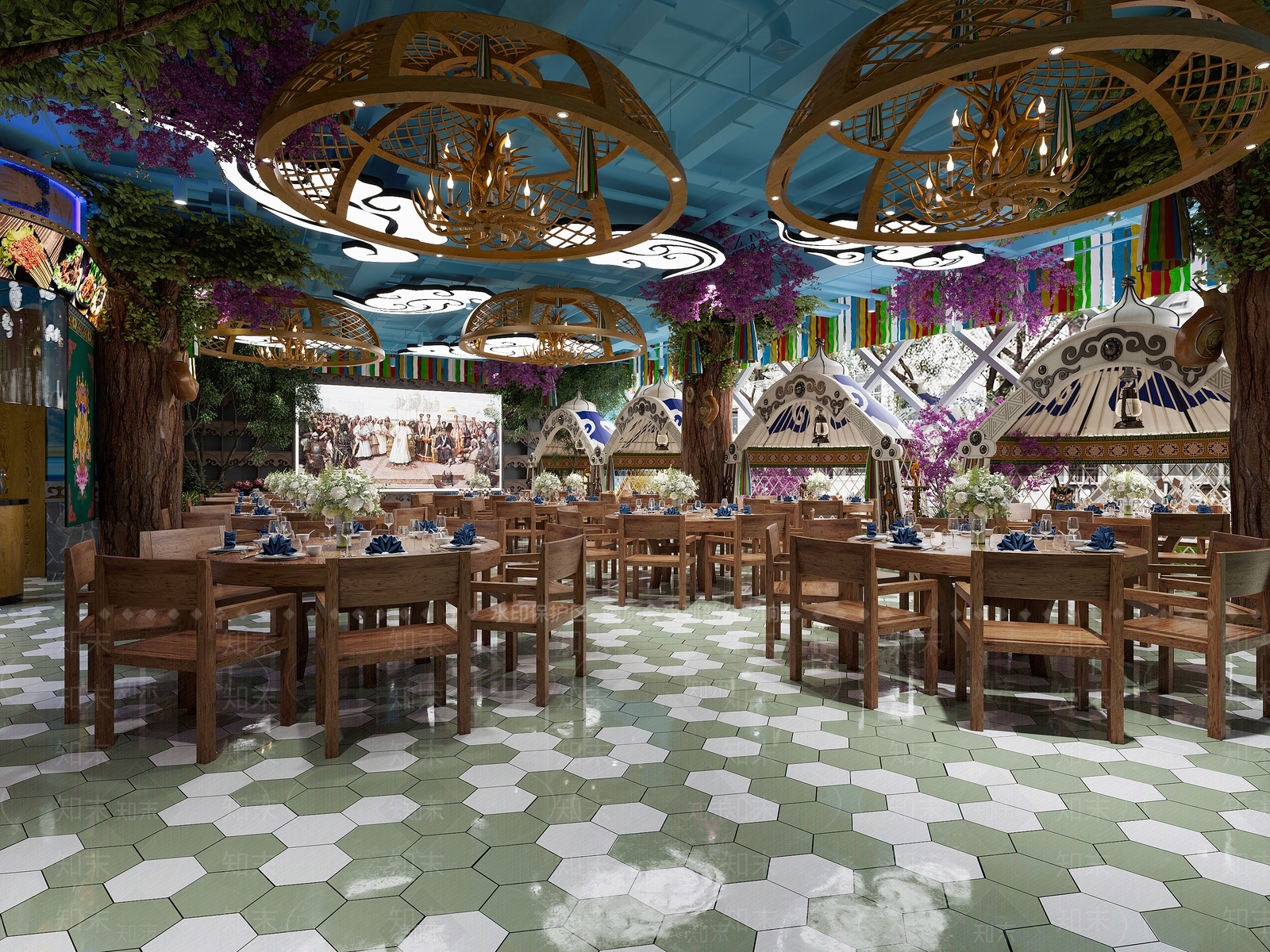 内蒙古藏式自助餐厅3D模型下载【ID:1135380736】
