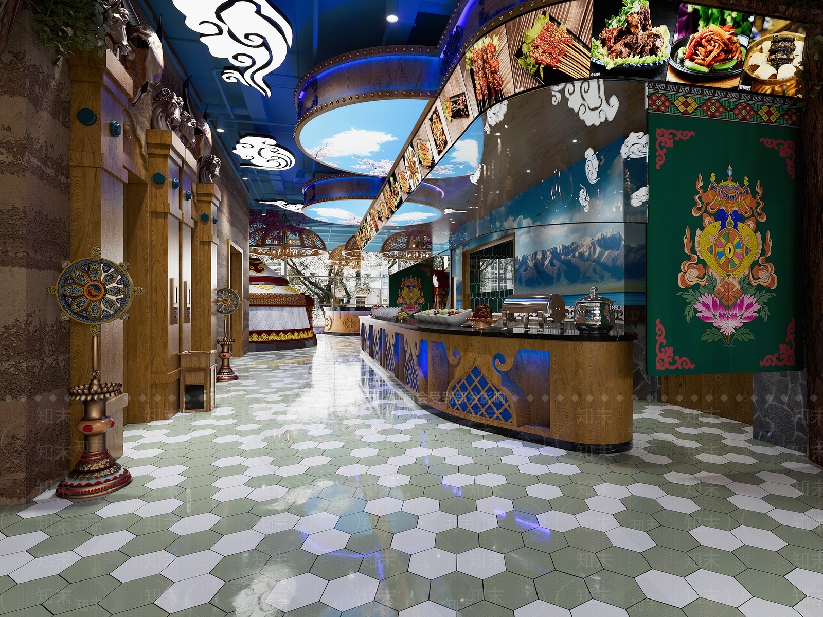 内蒙古藏式自助餐厅3D模型下载【ID:1135380736】