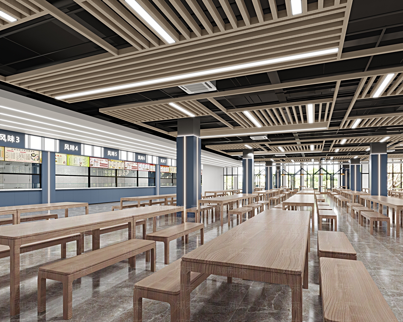 现代学校食堂3D模型下载【ID:1135381076】
