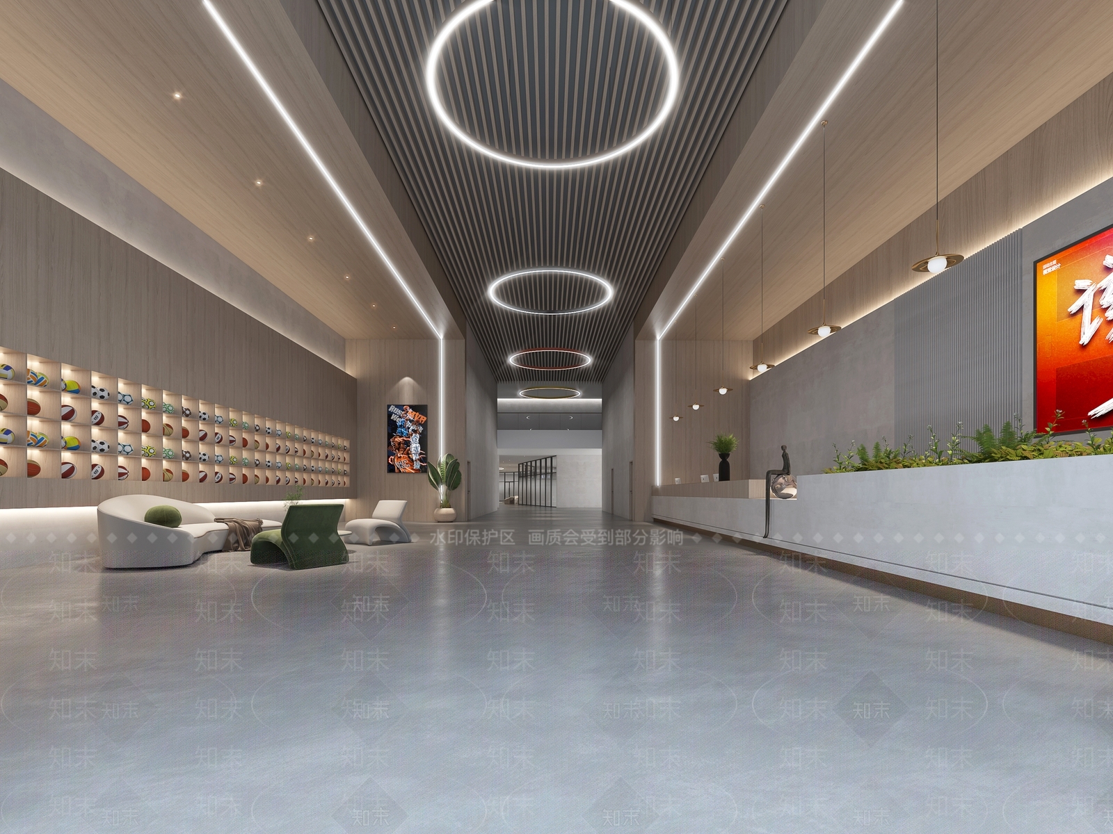 现代活动中心休闲区3D模型下载【ID:1135384463】