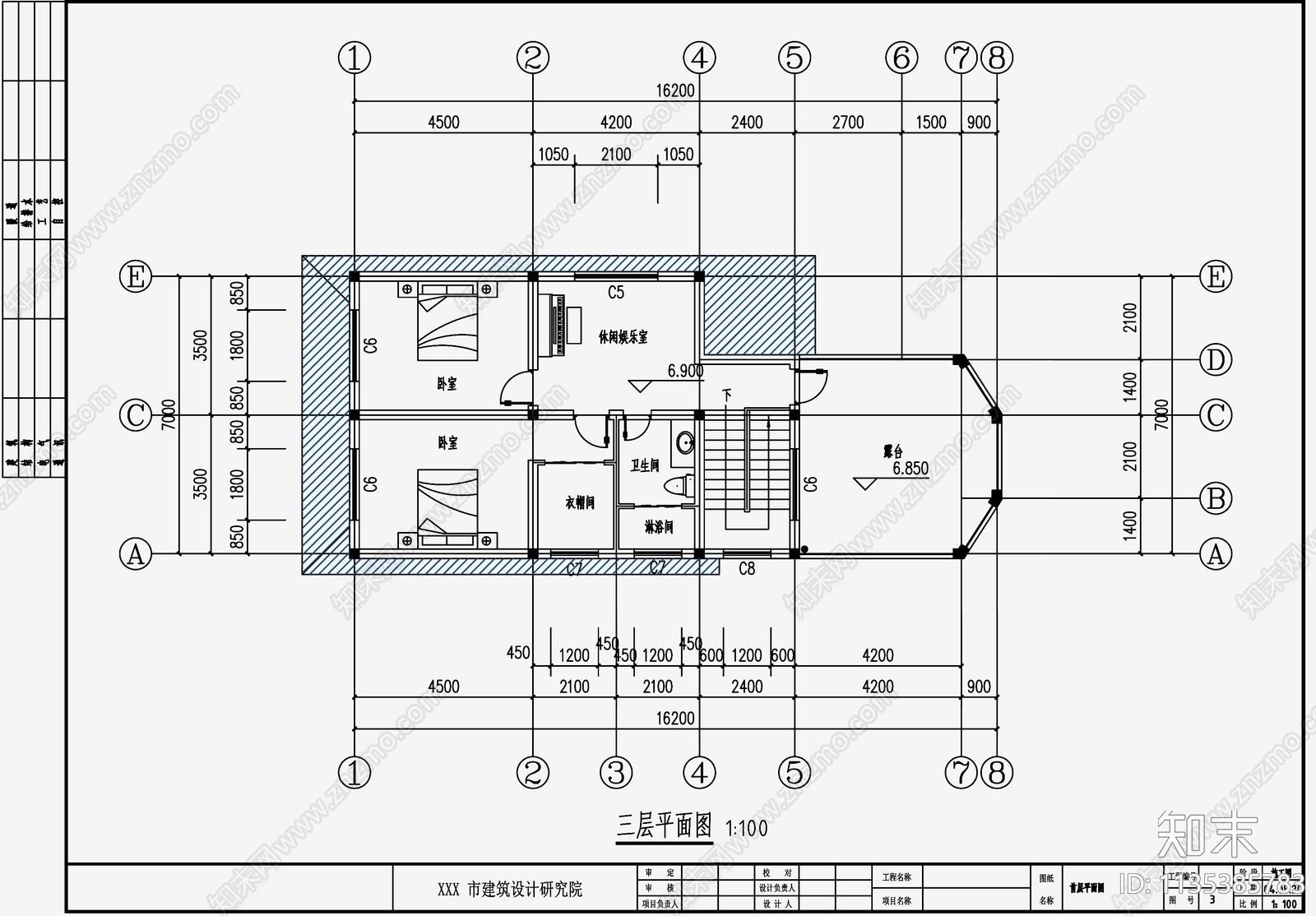 欧式简约别墅效果图cad施工图下载【ID:1135385783】