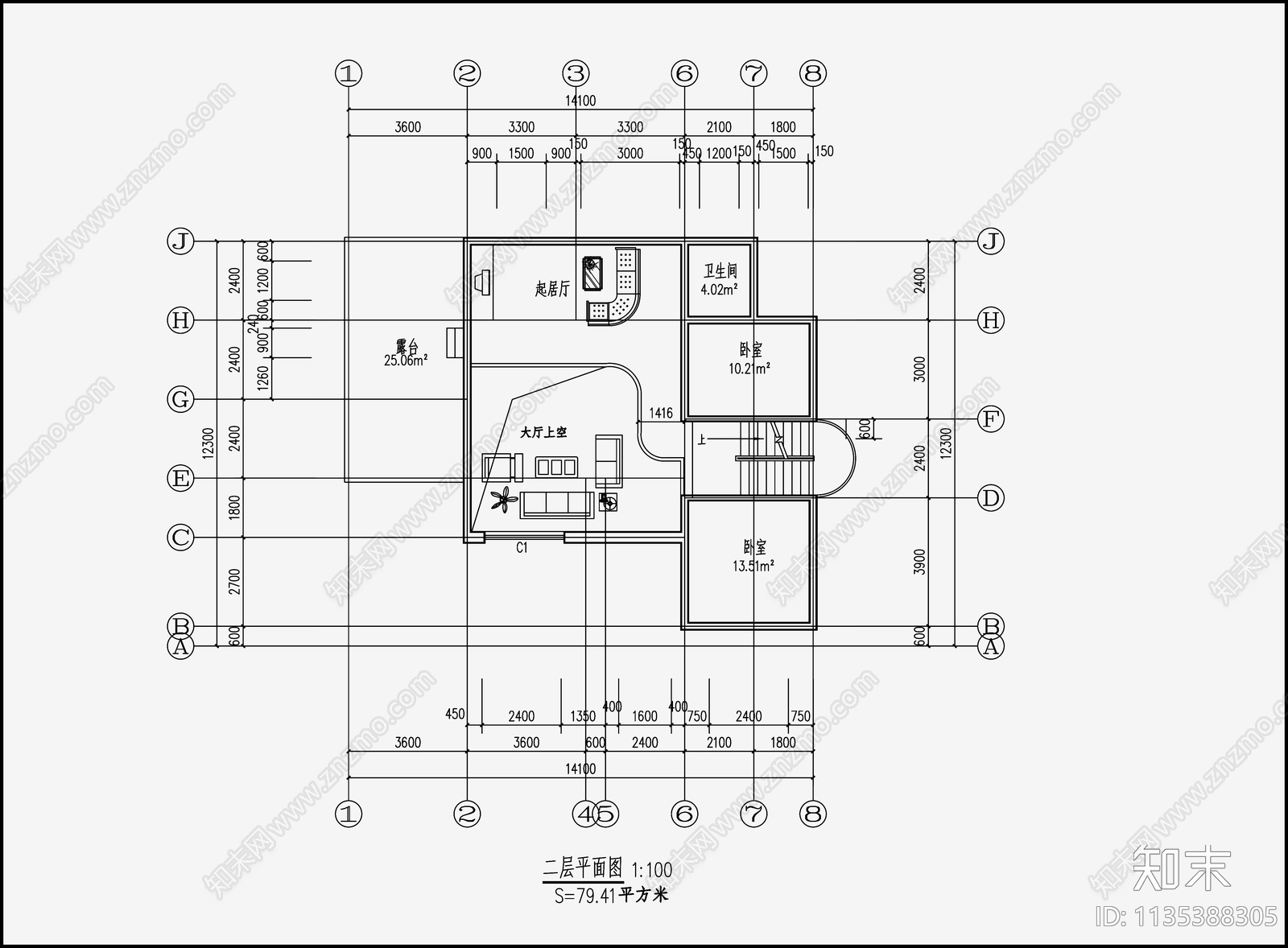 欧式简约别墅cad施工图下载【ID:1135388305】