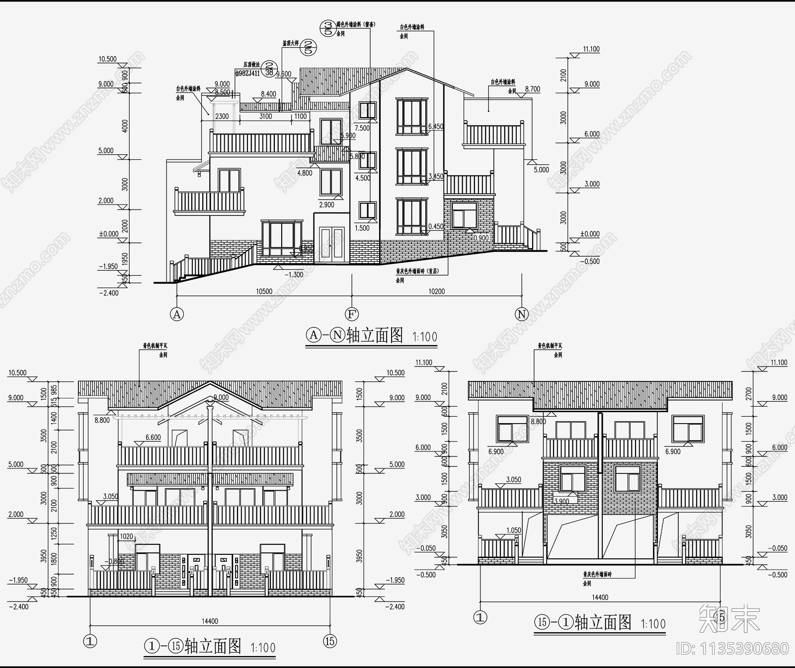 别墅建筑cad施工图下载【ID:1135390680】