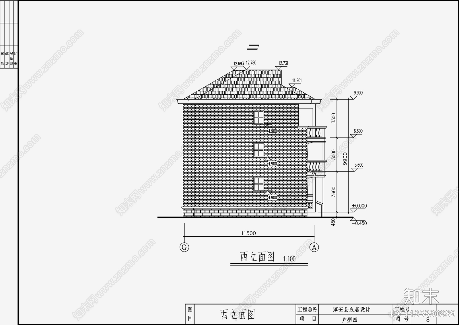 欧式简约别墅cad施工图下载【ID:1135390989】