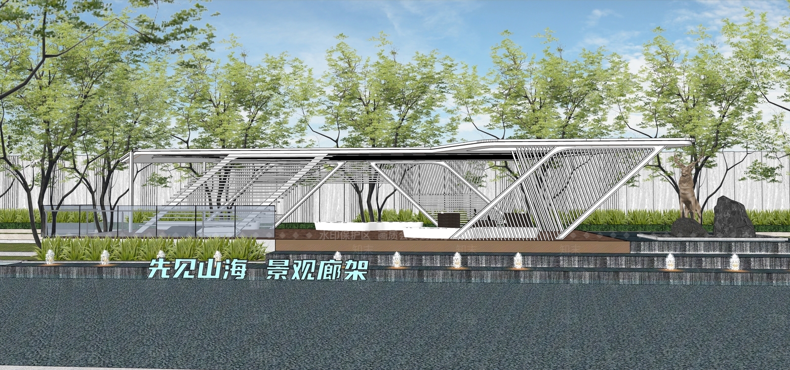 现代廊架SU模型下载【ID:1135965531】