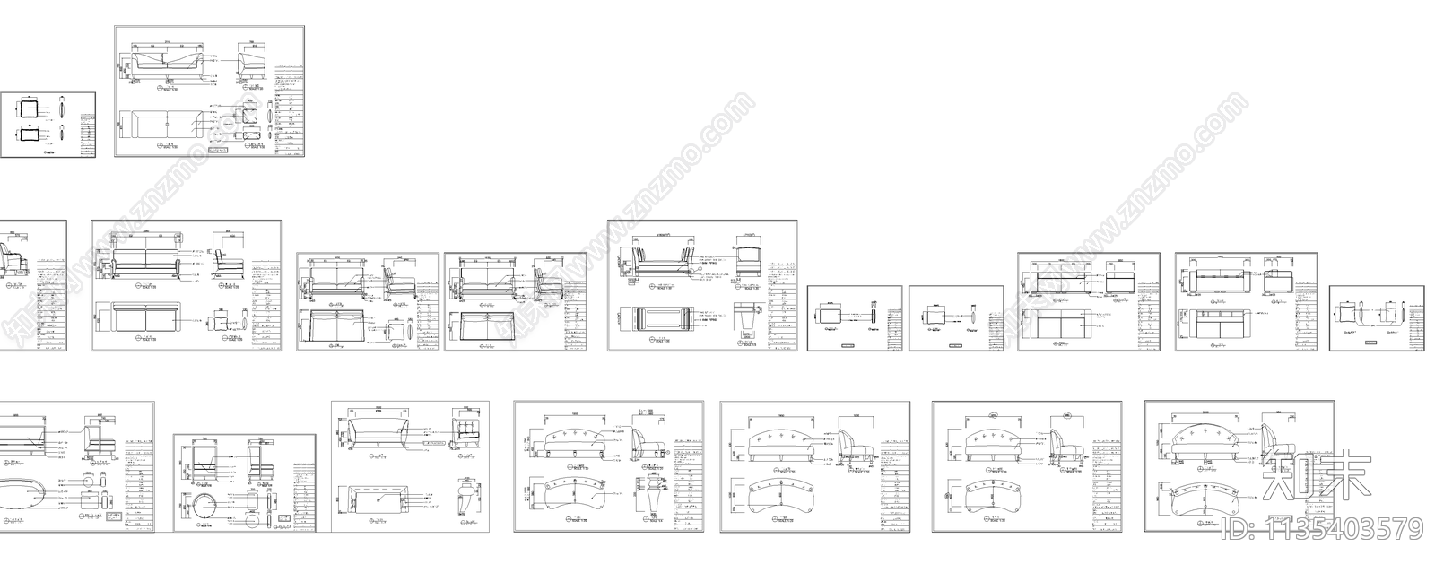 组合沙发三视图施工图下载【ID:1135403579】