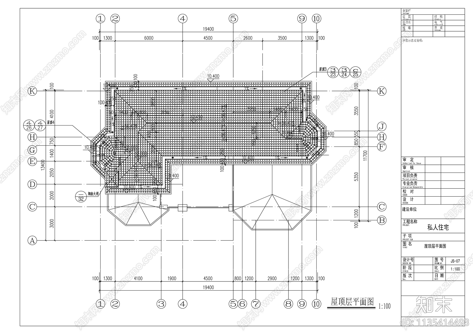 3层法式别墅建筑cad施工图下载【ID:1135414493】