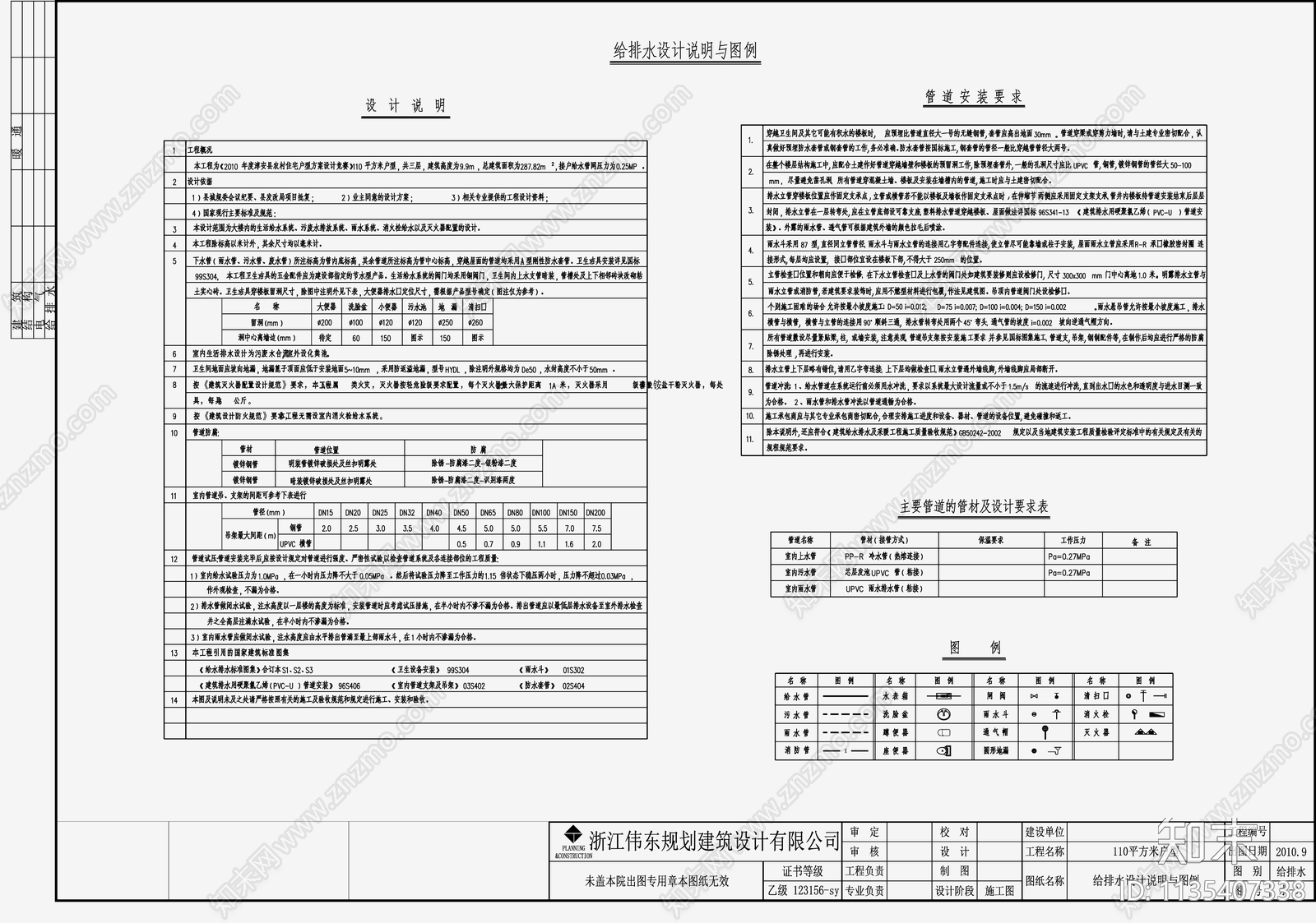 自建房建筑给排水cad施工图下载【ID:1135407338】