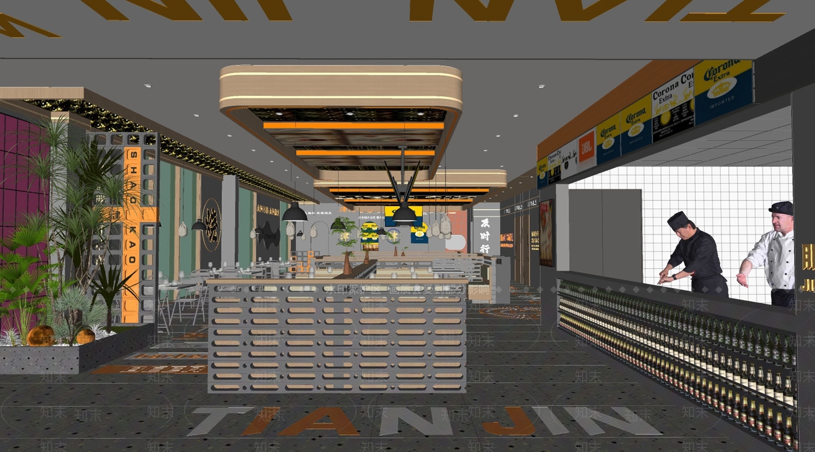 现代复古烧烤店SU模型下载【ID:1135409642】