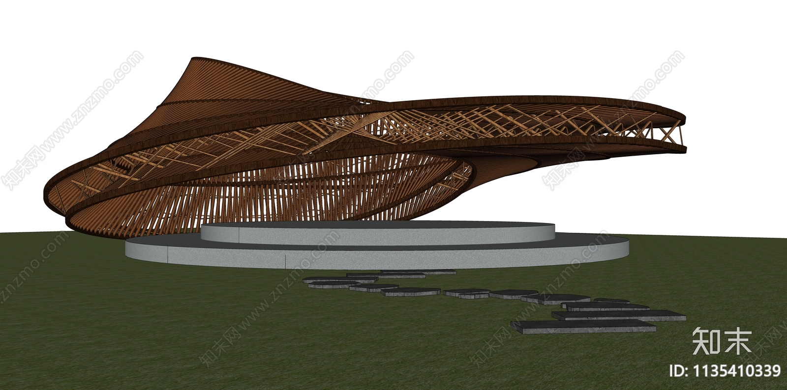现代木结构景观廊架SU模型下载【ID:1135410339】