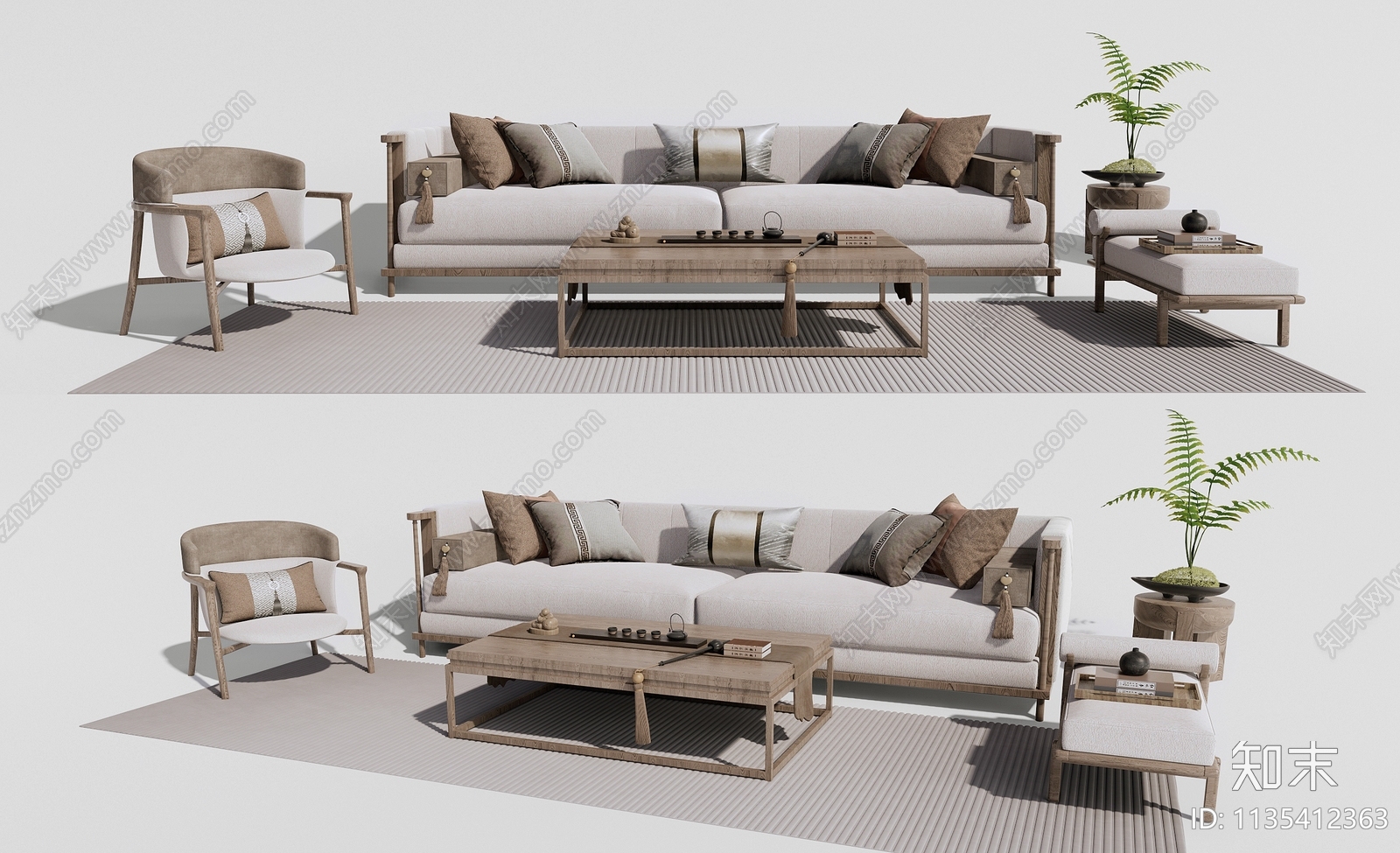 新中式沙发茶几组合3D模型下载【ID:1135412363】_知末3d模型网