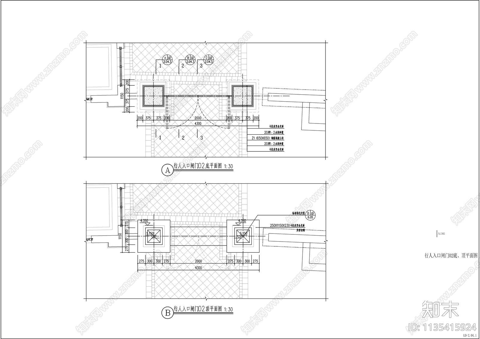 欧式别墅庭院入口大门详图cad施工图下载【ID:1135415924】