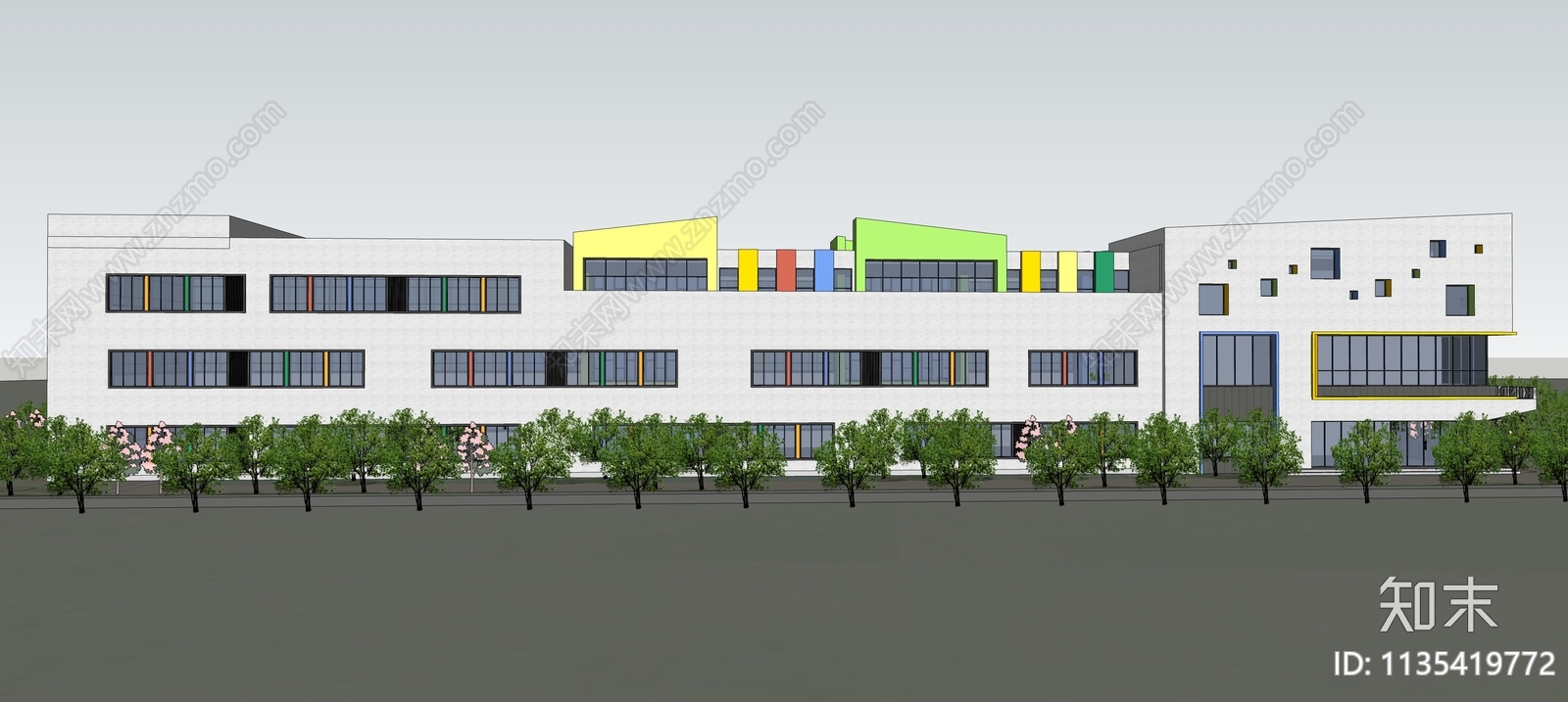 精品幼儿园建筑SU模型及施工图cad施工图下载【ID:1135419772】