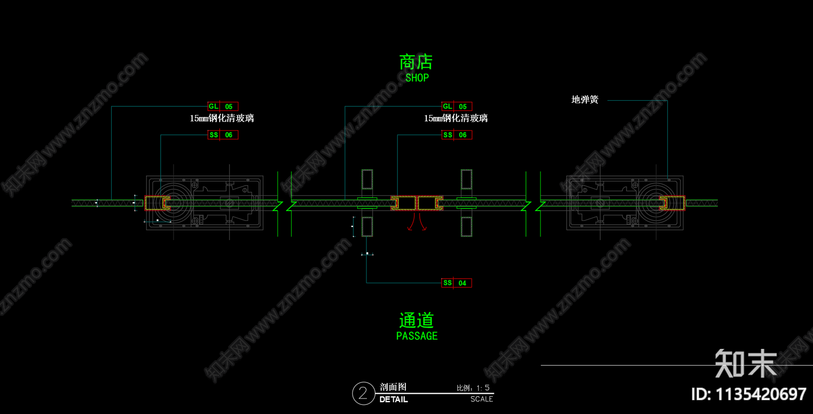 商铺地弹簧玻璃门cad施工图下载【ID:1135420697】