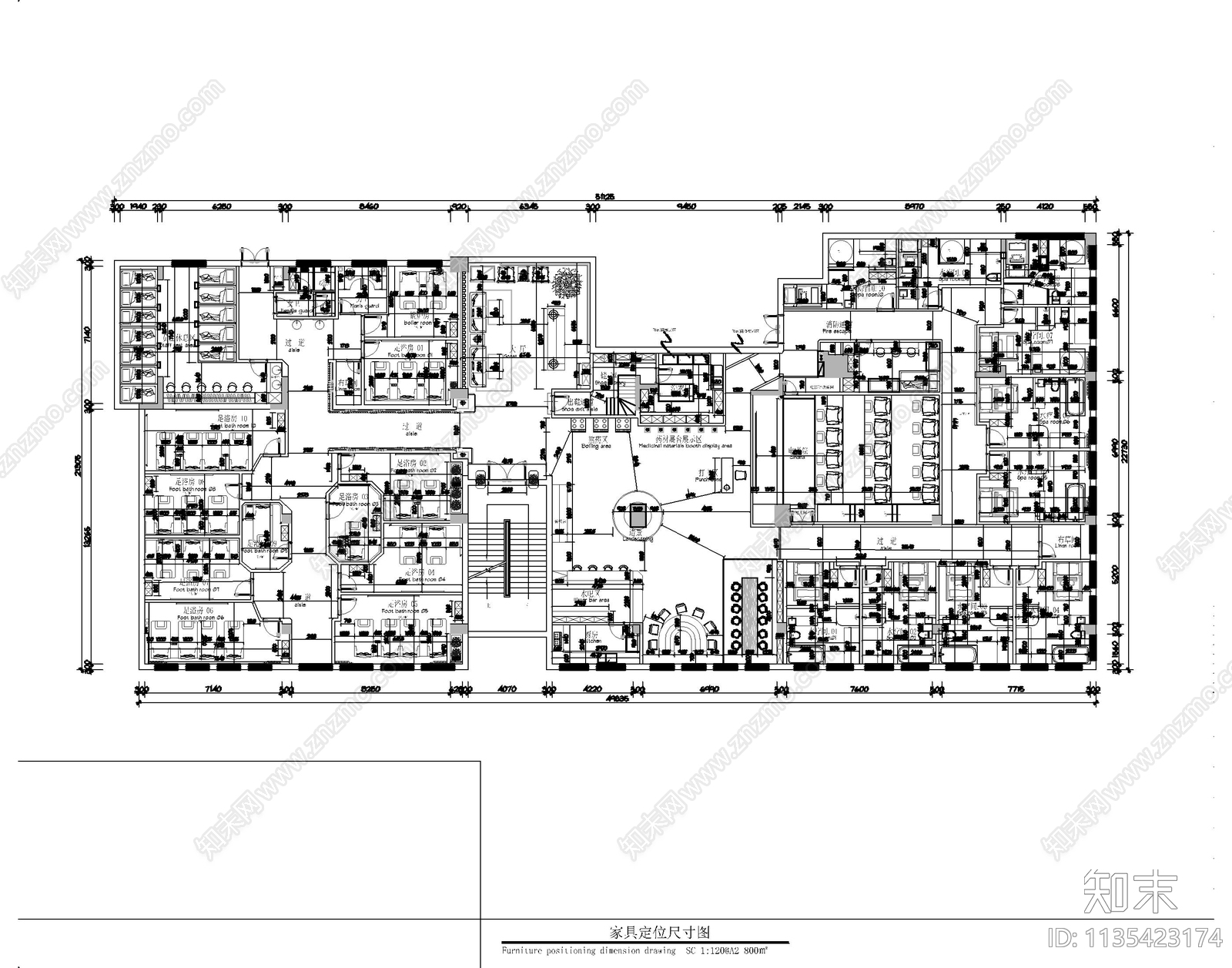 足浴店cad施工图下载【ID:1135423174】