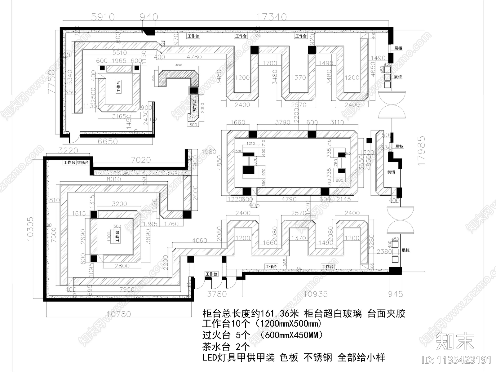 商场店铺珠宝店cad施工图下载【ID:1135423191】