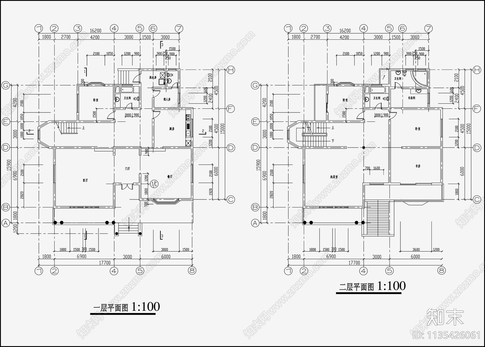 欧式简约别墅效果图cad施工图下载【ID:1135426061】