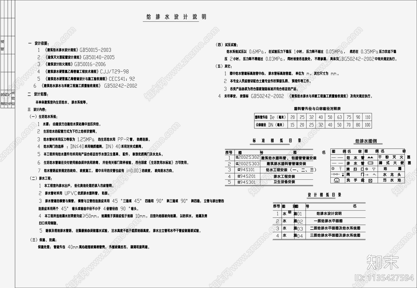 自建房建筑给排水cad施工图下载【ID:1135427594】