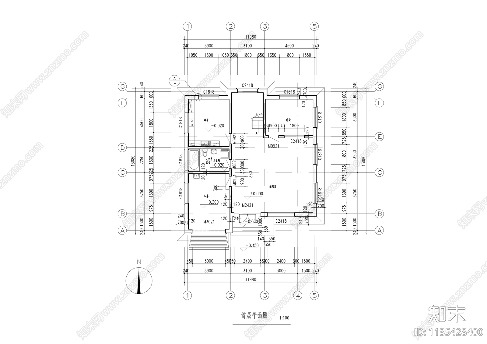 成套二层自建别墅建筑施工图下载【ID:1135428400】