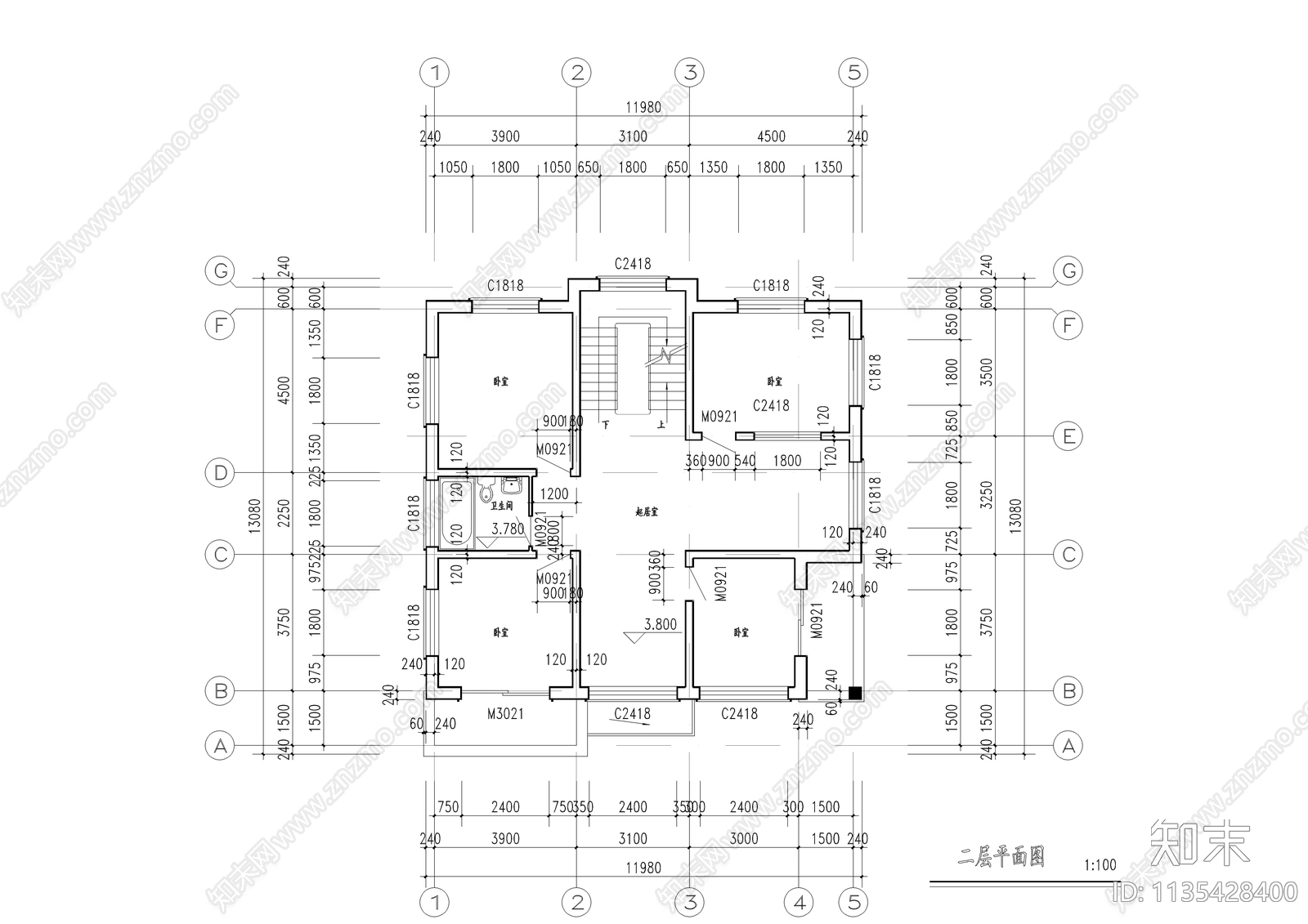 成套二层自建别墅建筑施工图下载【ID:1135428400】