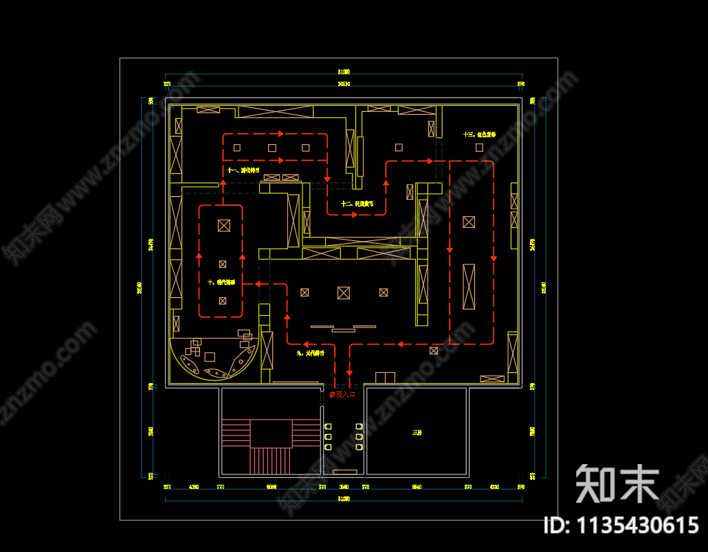 中国货币通史陈列2号展厅平面图cad施工图下载【ID:1135430615】