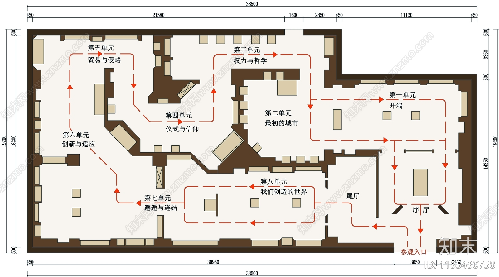 博物馆展厅平面图cad施工图下载【ID:1135430758】